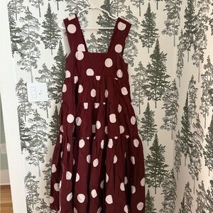 Anthropologie Burgundy Maxi Dress with White Polka Dots